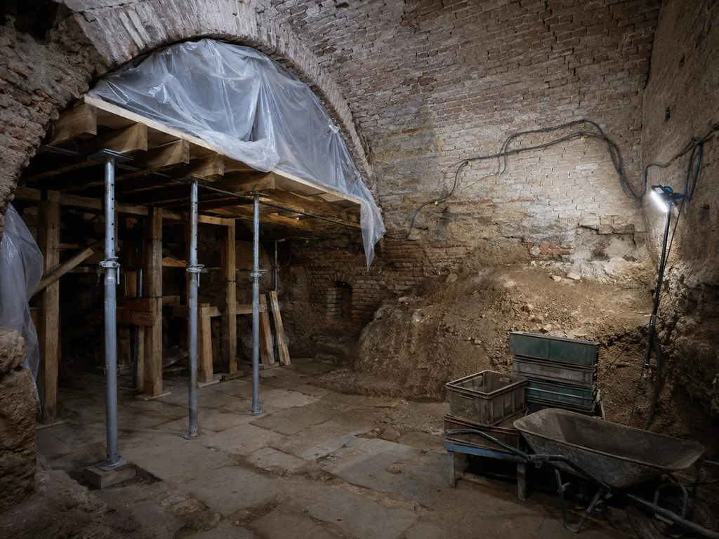Andamios, soportes y equipos de monitorización en la excavación en curso
